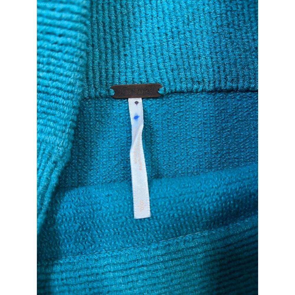 Free People Oversized Turtleneck Sweater Ribbed Knit Teal Small - Picture 2 of 5